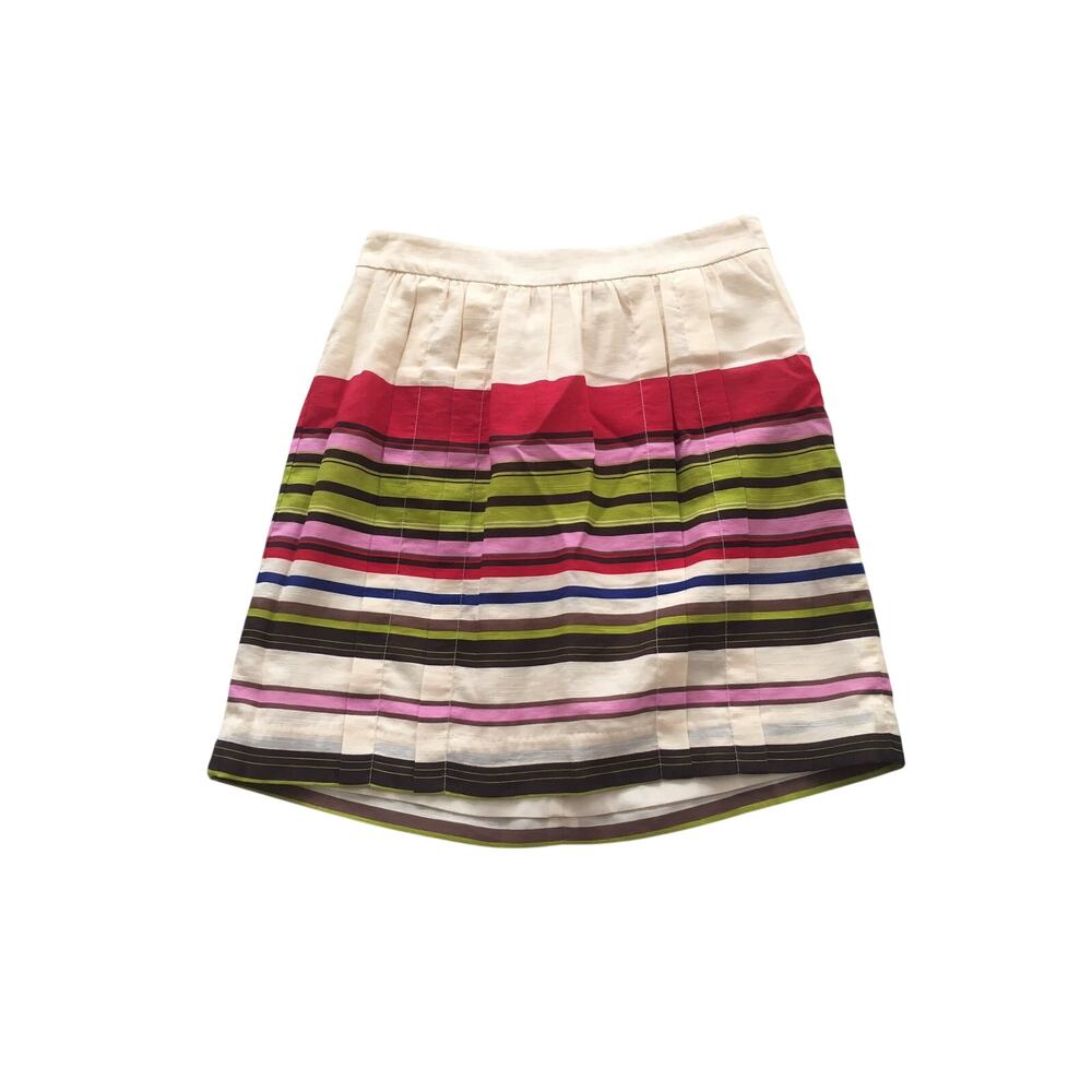 Ann Taylor Loft Skirt 2P Short Semi-Pleated Striped Print Colorful Has Pockets
